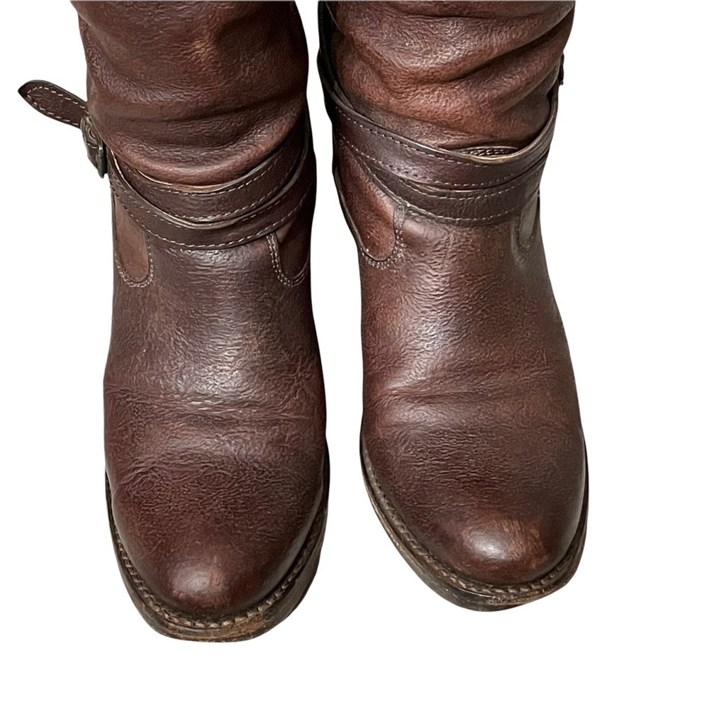 Frye Jane Strappy Dark Brown Knee High Heeled Boots Size 6.5 - Picture 4 of 16